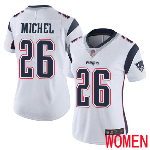 New England Patriots Football 26 Vapor Untouchable Limited White Women Sony Michel Road NFL Jersey